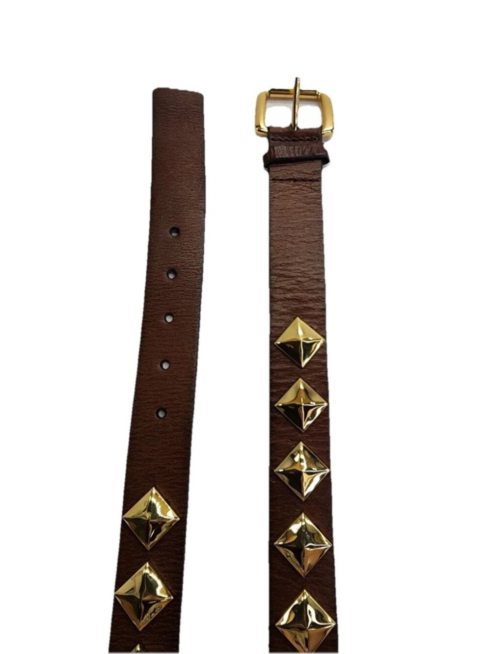 TreVero Women’s Brown Leather Size Small Gold Studded Belt Measures 38 Inches - Picture 2 of 6